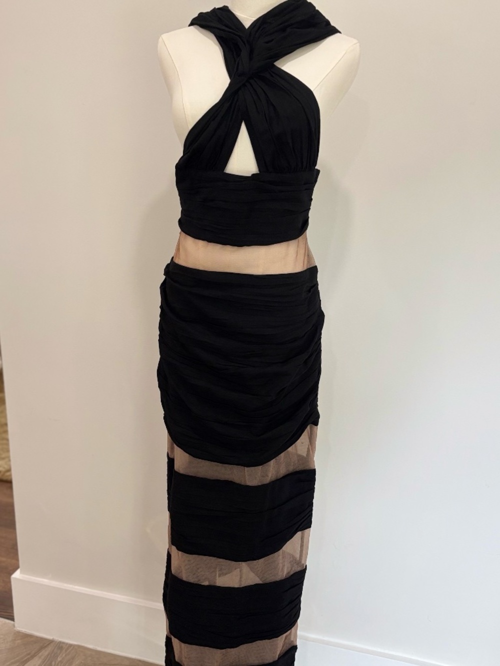 Sheer Panel Halter Gown